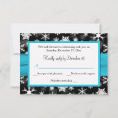 Black, White, Aqua Snowflakes Wedding Reply Card (Back)