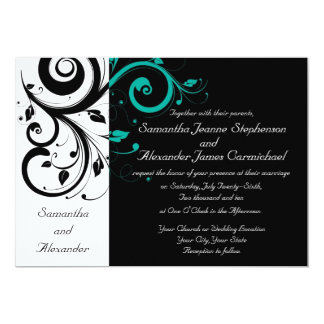 Turquoise Black Wedding Invitations Announcements Zazzle Black White Aqua Swirl Wedding Invitations