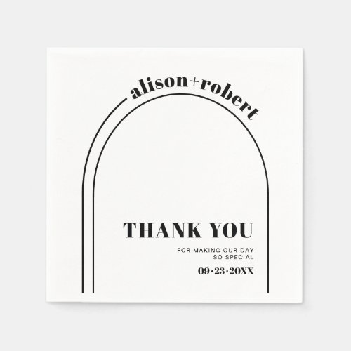 Black white arch and typography Thank You wedding Napkins