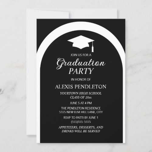 Black White Arch High School Graduation Cap Invitation