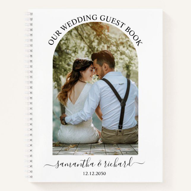 Black White Arch Newlywed Photo Wedding Guest   Notebook (Front)