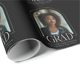 Black White Arch Photo Custom Graduation Wrapping Paper