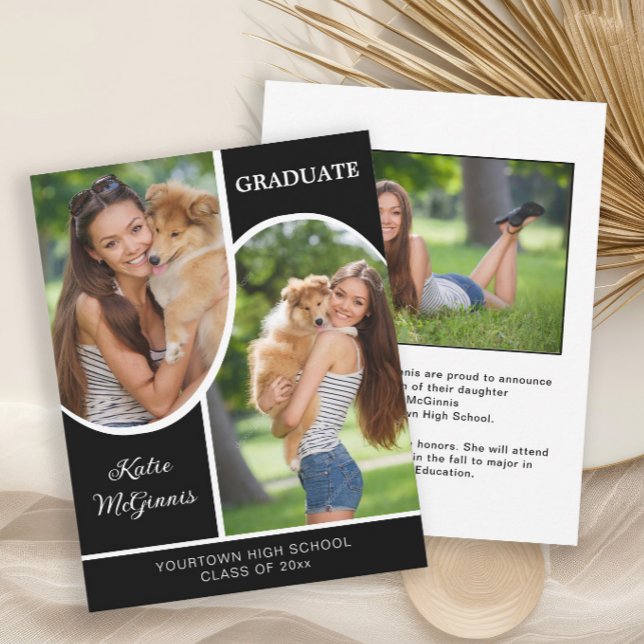 Black White Arch Photo Graduation  Announcement (Modern arch-photo graduation announcement )