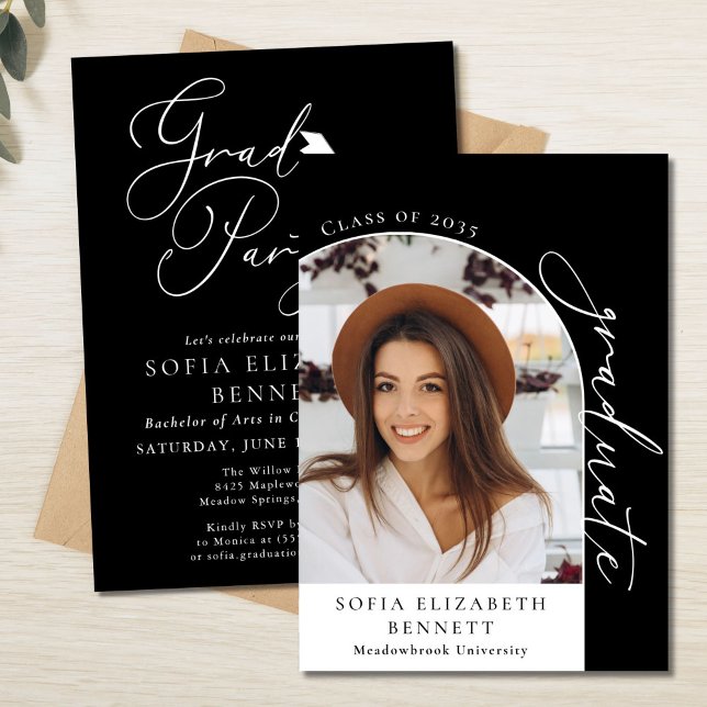 Black White Arch Photo Graduation Party Invitation (Creator Uploaded)