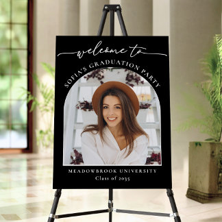 Black White Arch Photo Graduation Welcome Sign