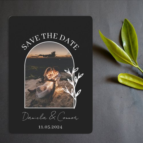 Black  White Arch Photo with Leaves Save the Date Invitation