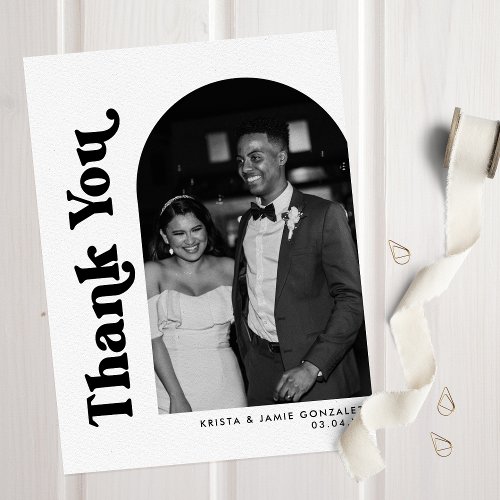 Black  White Arch  Retro Type Photo Wedding Thank You Card