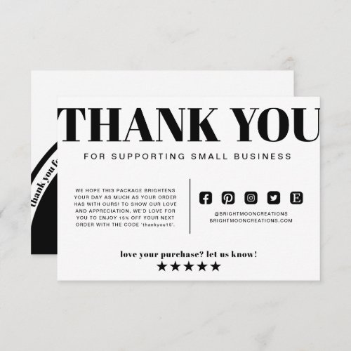 Black White Arch  Thank You Order Small Business Enclosure Card