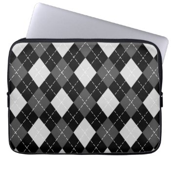 Black & White Argyle Pattern  Laptop Sleeve by EmptyCanvas at Zazzle