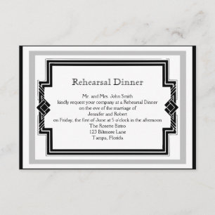 Black White Art Deco Frame Wedding Rehearsal Invitation