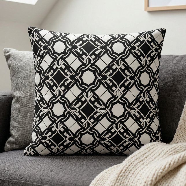 Black White Art Deco Interlaced Pattern Throw Pillow (Creator Uploaded)