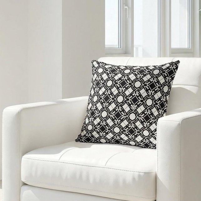 Black White Art Deco Interlaced Pattern Throw Pillow (Creator Uploaded)
