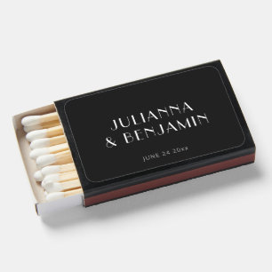 Black White Art Deco Modern Personalized Wedding Matchboxes
