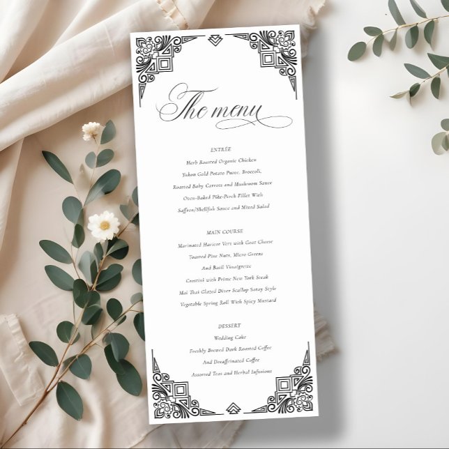 Black White Art Deco Ornate Wedding Menu Card (Creator Uploaded)
