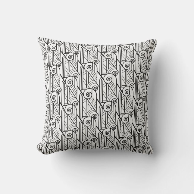 Black & White Art Deco Pattern Throw Pillow (Front)