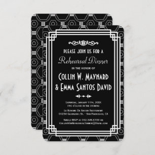 Black & White Art Deco Rehearsal Dinner Invites