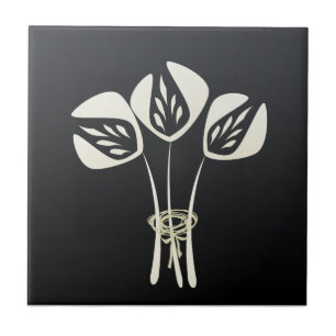 Black White Art Deco Style Ceramic Tile