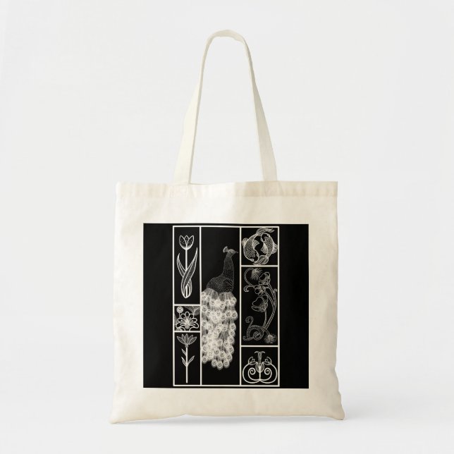 Black & white art deco stylised customisable  tote bag (Front)
