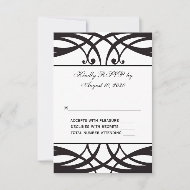 Black White Art Deco Wedding RSVP Card (Front)