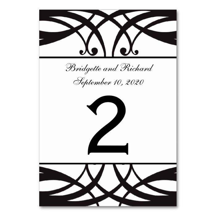 Black White Art Deco Wedding Table Number Cards Table Card