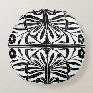 Black & White Art Nouveau Round Pillow