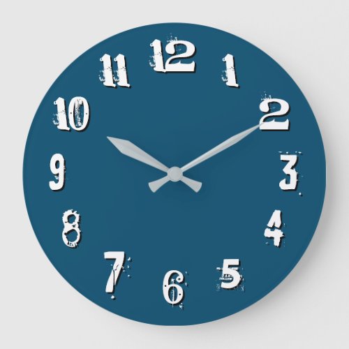 Black White Artistic Numbers Deep Blue Large Clock