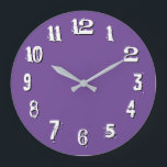 Black White Artistic Numbers  Large Clock<br><div class="desc">A wonky wall art clock, medium purple tone, in round or square design! Fun font retro style white numbers with black solid shadow effect for a raised or 3D look, cheerful upbeat decor in kitchen, living room, dining room, kids' rooms, family room or anywhere you please, for birthday, housewarming or...</div>