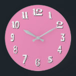 Black White Artistic Numbers Pink Large Clock<br><div class="desc">A wonky wall art clock, medium pink tone, in round or square design! Fun font retro style white numbers with black solid shadow effect for a raised or 3D look, cheerful upbeat decor in kitchen, living room, dining room, kids' rooms, family room or anywhere you please, for birthday, housewarming or...</div>