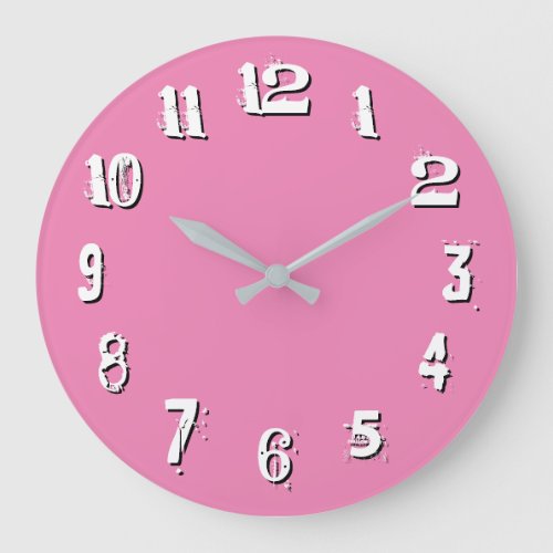 Black White Artistic Numbers Pink Large Clock