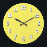 Black White Artistic Numbers Yellow Large Clock<br><div class="desc">A wonky wall art clock, cheerful yellow tone, in round or square design! Fun font retro style white numbers with black solid shadow effect for a raised or 3D look, cheerful upbeat decor in kitchen, living room, dining room, kids' rooms, family room or anywhere you please, for birthday, housewarming or...</div>