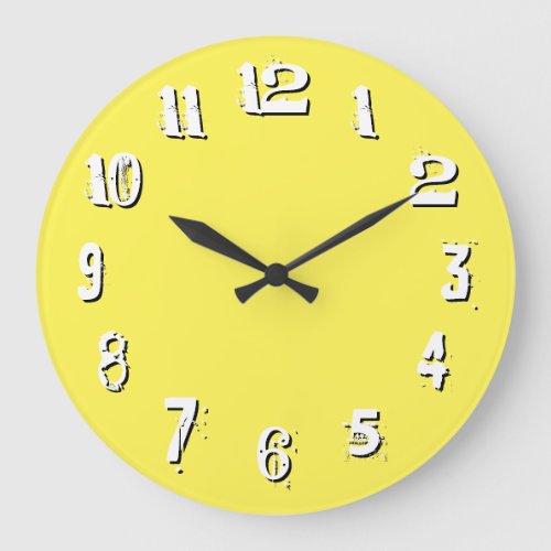Black White Artistic Numbers Yellow Large Clock