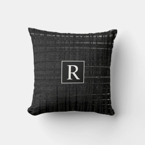 Black White Artsy Stripes Monograms Rustic Vintage Throw Pillow