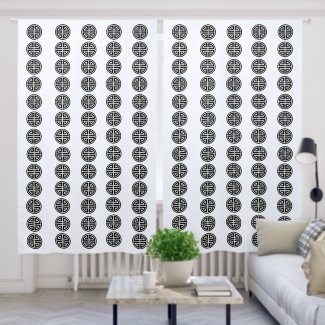 Black White Asian Chinese Symbol Drapes Curtains