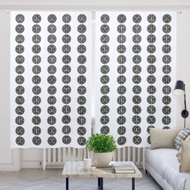 Black White Asian Chinese Symbol Drapes Curtains (Living Room)