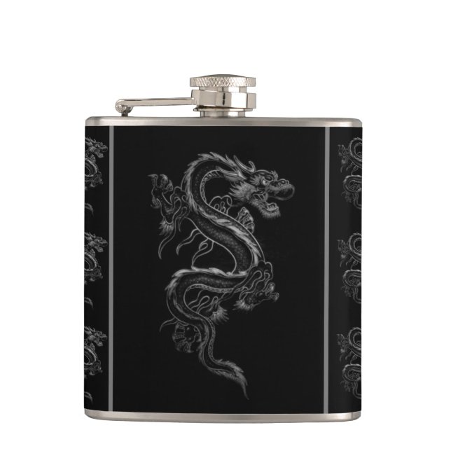 Black & White Asian Dragon Flask (Front)
