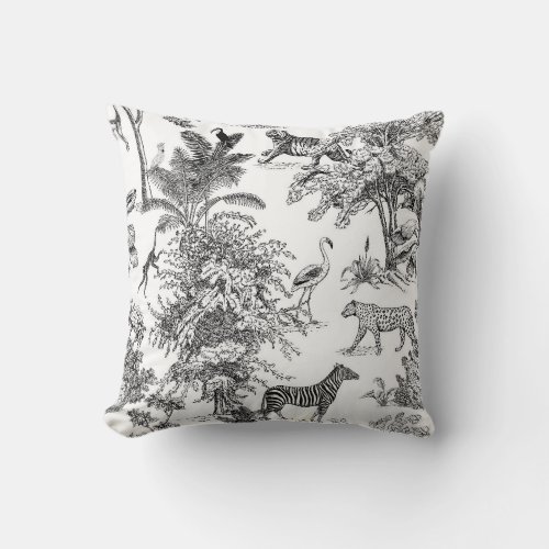 Black  White Asian Toile Pattern Throw Pillow