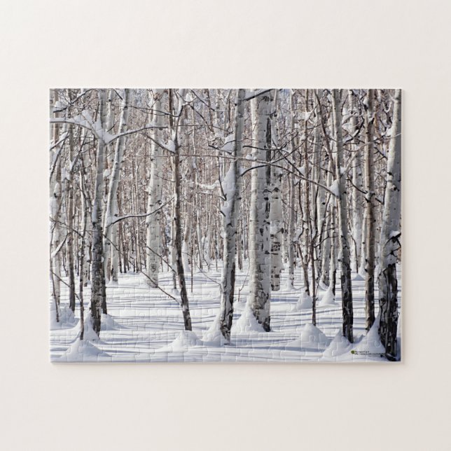 Black & White Aspen Tree Trunks & Snow Photo Jigsaw Puzzle (Horizontal)