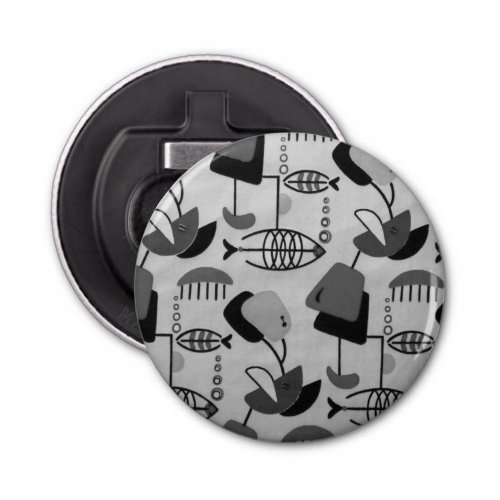 Black  White Atomic Pattern Button Bottle Opener