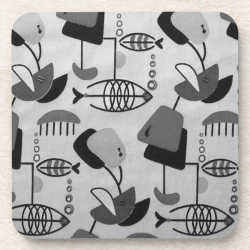 Black  White Atomic Pattern Hard Plastic Coasters