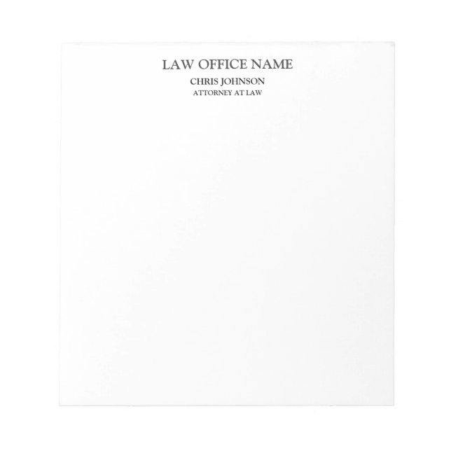 Black White Attorney at Law Business Profile Notepad (Front)