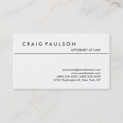 Black White Attorney at Law Modern Business Card