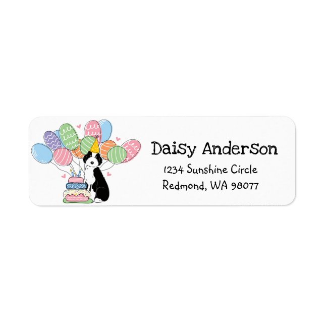 Black White Aussiedoodle Birthday Return Address Label (Front)