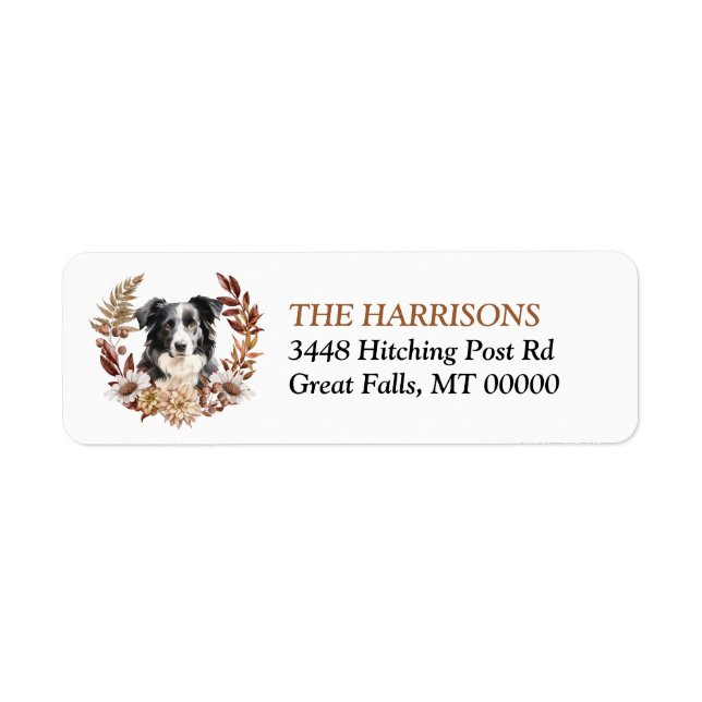 Black White Australian Shepherd Dog Autumn Wreath Label (Front)