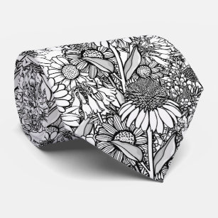 Black & White Australian Wildflower Garden Neck Tie