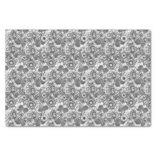 Black  White Australian Wildflower Garden Tissue Paper