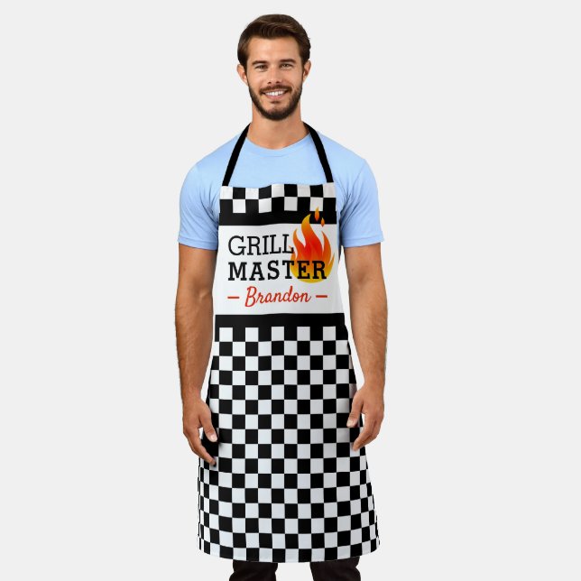 Black White Auto Car Race Checkered Flags Pattern Apron (Worn)