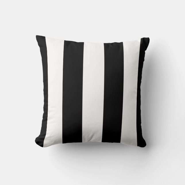Black & White Awning Striped Decorative  Throw Pillow (Front)