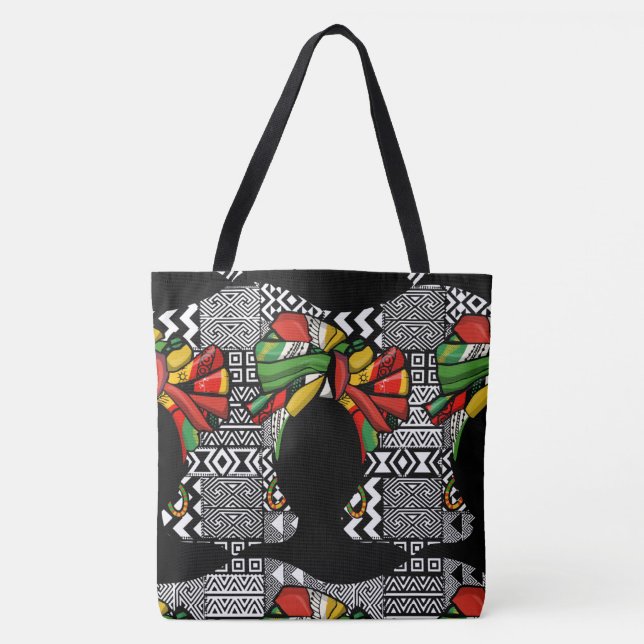 Black/White Aztec Fashion Geometric Designer Tote (Front)