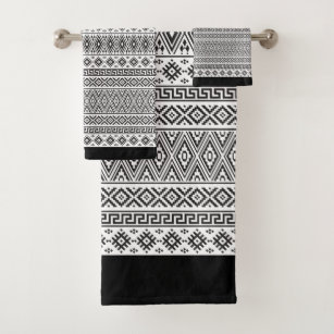 HGOD DESIGNS Hand Towel Ethnic,Black and White Geometric Tribal Ethnic  Pattern Hand Towel Best for Bathroom Kitchen Bath and Hand Towels 30 Lx15 W