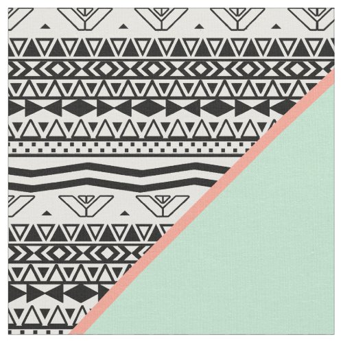 Black White Aztec Pattern Mint Green Color Block Fabric